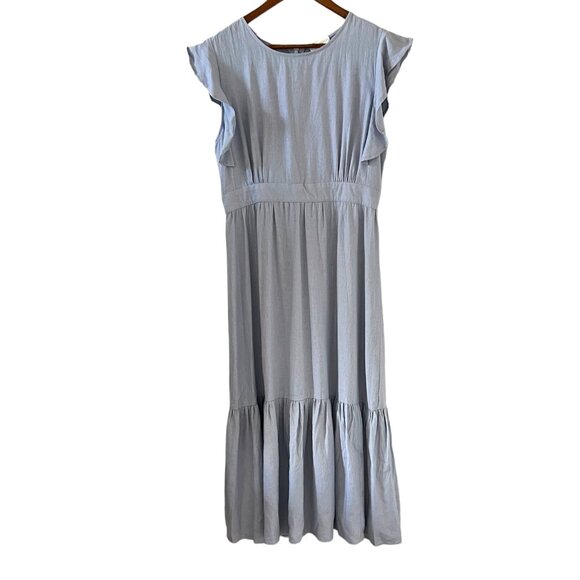 Cynthia Rowley NEW Linen Blend Flutter Sleeve Maxi Dress In Light Blue Size L - Picture 1 of 13